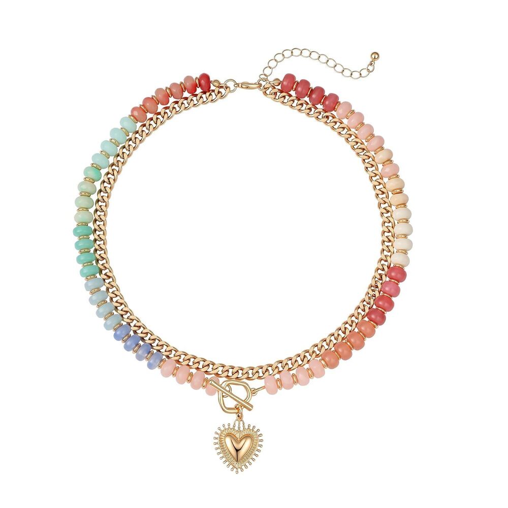 Layered Necklaces for Women, Colorful Acrylic Beads & Heart Pendant